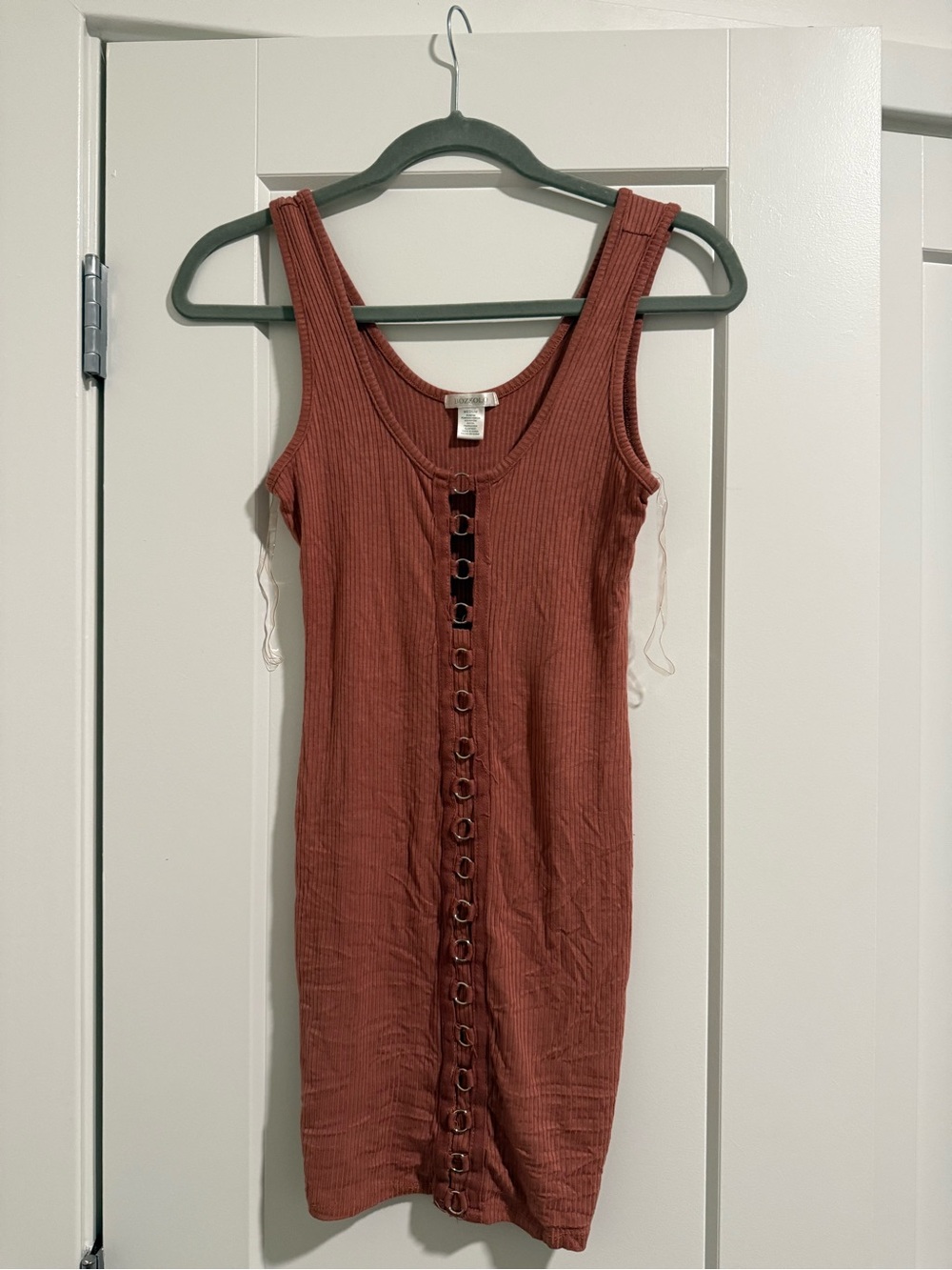 Bozzolo Ribbed Tank Dress with Front Rings - Rust